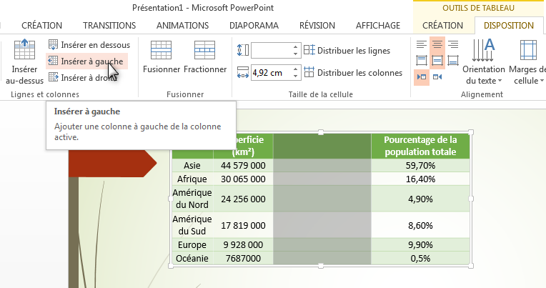 Insérer et formater un tableau